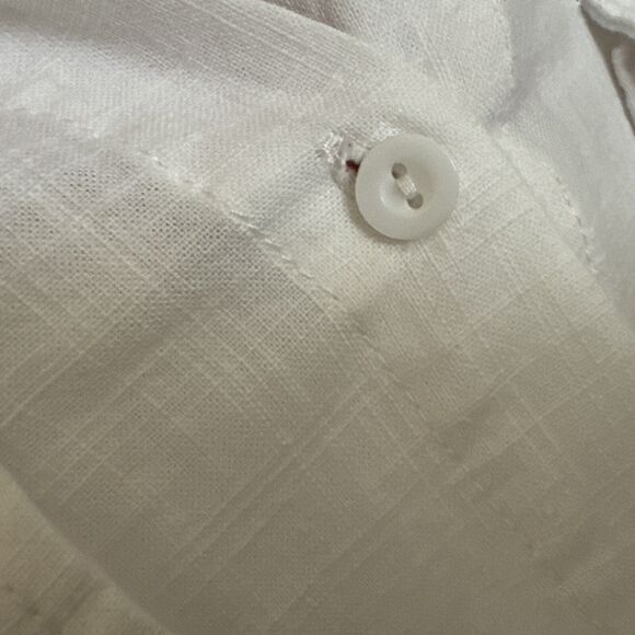 White Linen Collarless Button Shirt Roll Tab Sleeve Women’s Size XL Pock… - Picture 9 of 11